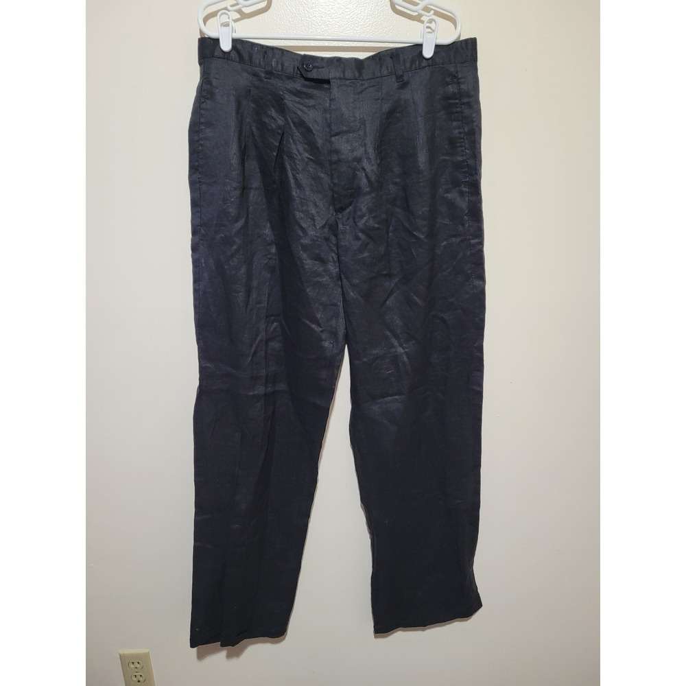 Empra Linen Trousers Mens 38x34 Black Excellent Pleated Straight Leg Pants